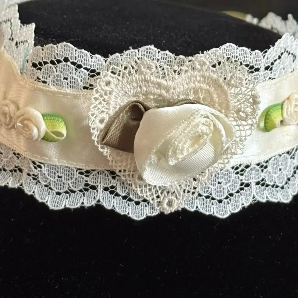 Bridal Lace Ribbon Choker Necklace Handmade Cream Rosette Anna Konya Wedding VNT